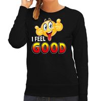 Funny emoticon sweater I feel good zwart dames