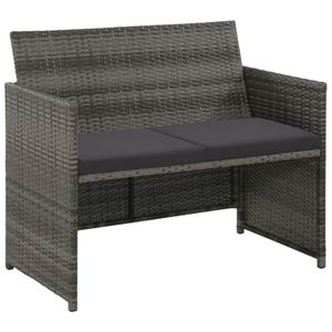 Tuinbank tweezits met kussens poly rattan grijs