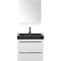 Seville Badmeubelset 60 cm - Wit Hoogglans - Wastafel Hardsteen Wit Lucca met Spiegelkast