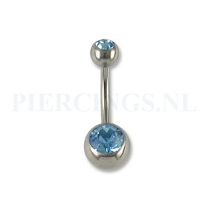 Navelpiercing titanium aquamarijn 5 + 8 mm balletjes