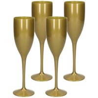 6x stuks onbreekbaar champagne/prosecco flute glas goud kunststof 15 cl/150 ml - Champagneglazen - thumbnail