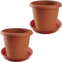 2x stuks bloempotten met onderschaal terra cotta rond diameter 40 cm