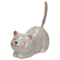 Dieren spaarpot voor kind/volwassenen katje/poes - Keramiek - grijs - 19 x 9 cm