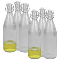 Urban Living Beugelfles/Weckfles - 6x - transparant glas - luchtdicht - 1 liter - waterfles