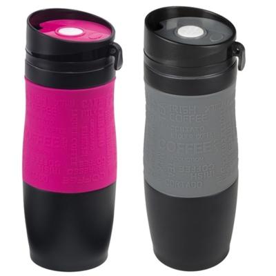 Set van 2x Thermosbekers - warmhoud bekers - roze en grijs - 380 ml - Isolerende drinkbekers Set van 2x Thermosbekers - warmhoud bekers - roze en grijs - 380 ml - Isolerende drinkbekers