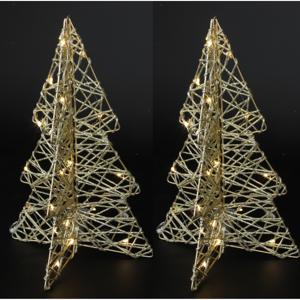 Lichtboompjes/kerstbomen 3D - 2x - H31 cm - goud - metaal - 20 leds warm wit -verlichte figuren