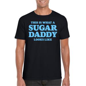 Verkleed T-shirt voor heren - sugar daddy - zwart - glitter blauw - carnaval/themafeest - Vaderdag