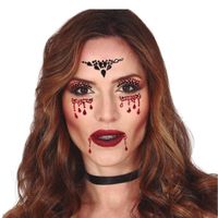 Halloween Plak diamantjes vampier gezicht versiering rood/zwart - Verkleedgezichtdecoratie - thumbnail