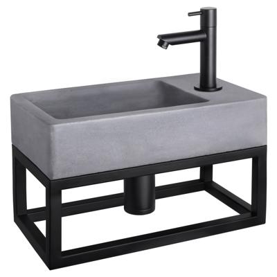 Differnz Force fonteinset beton donkergrijs - kraan recht - met handdoekrek - 40 x 22 x 9 cm - mat zwart