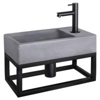 Differnz Force fonteinset beton donkergrijs - kraan recht - met handdoekrek - 40 x 22 x 9 cm - mat zwart