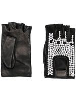 Philipp Plein gants en cuir à ornements en cristal - Noir