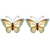 Set van 2x stuks grote oranje/gele vlinders/muurvlinders 51 x 38 cm cm tuindecoratie - Tuinbeelden - thumbnail