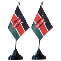 Vlag Kenia tafelvlaggetjes - 2x stuks - 10 x 15 cm vlag - met zwarte standaard