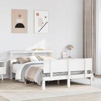Bedframe met hoofdbord massief grenenhout wit 150x200 cm