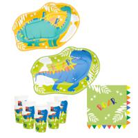 Kinderfeest bordjes/servies set - 16-personen - Dinosaurus thema - papier/karton