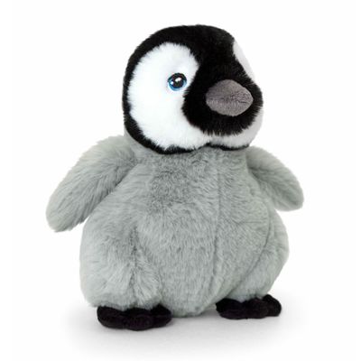 Keel Toys pluche pinguin kuiken knuffeldier - grijs/zwart - staand - 25 cm