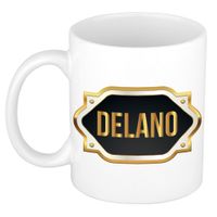 Naam cadeau mok / beker Delano met gouden embleem 300 ml