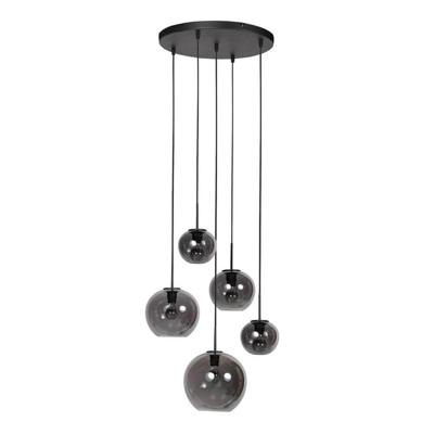 Steinhauer 5-lichts hanglampHaloSwap rond zwart en smoke glas - 4281ZW