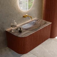 Badmeubel Mondiaz Kurve-Dlux | 95 cm | Meubelkleur Ruby | Wastafelkleur Sombra | Solid surface | Wasbak rechter zijde spoelbak | Zonder kraangat(en) Badmeubel Mondiaz Kurve-Dlux | 95 cm | Meubelkleur Ruby | Wastafelkleur Sombra | Solid surface | Wasbak rechter zijde spoelbak | Zonder kraangat(en)