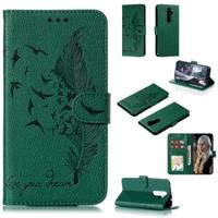 Voor Xiaomi Redmi Note 8 Pro Feather patroon Litchi textuur horizontale Flip lederen draagtas met houder & portemonnee & kaartsleuven (groen)