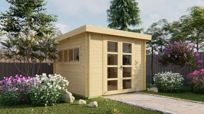 Tuindeco Bodine Blokhut 280x280 cm 28 mm vuren blank- Plat dak- Onbehandeld vurenhout- Tuindeco