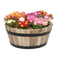 Plantenbak/bloempot Barrel - acacia hout - bruin - D46 x H28 cm