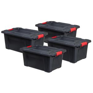 5Five opbergbox/opbergkrat - 6x - 55 Liter - zwart - kunststof - L65 x B43 x H30 cm - stapelbaar