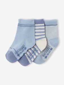 Set van 3 paar gestreepte sokken jongens licht leisteenblauw