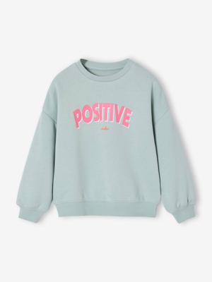 Sweater voor meisjes met positieve boodschap blauwgroen