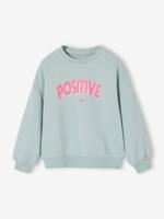 Sweater voor meisjes met positieve boodschap blauwgroen