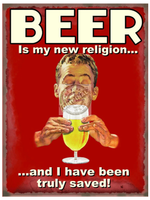 Metalen plaat bier is nieuwe religie   -
