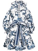 Marchesa Rosa robe courte ceinturée Anais à fleurs - Bleu