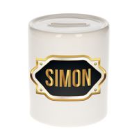 Naam cadeau spaarpot Simon met gouden embleem