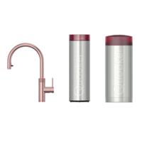 Quooker Flex Round Keukenkraan Set - Kokend Warm- en Koud Water - Uittrekbare Slang - Rosé Koper - met COMBI+ Reservoir & CUBE - Direct Gekoeld Bruisend Water
