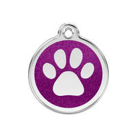 Paw Print Purple glitter hondenpenning medium/gemiddeld dia. 3 cm - RedDingo