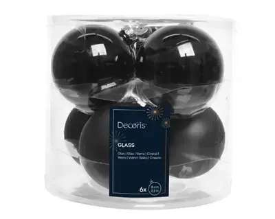 Decoris kerstbalmix glas d8cm 6st zwart