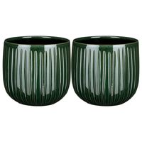 2x stuks plantenpot/bloempot donkergroen ribbels - D21/H19 cm - thumbnail