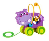 Tooky Toy trekfiguur nijlpaard 15 x 14,5 cm hout paars/groen - thumbnail