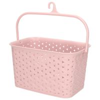 Wasknijpers ophang mandje aan haak - 23 x 17 x 13 cm - roze - gevlochten kunststof
