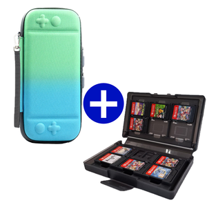 Case geschikt voor Nintendo Switch / Nintendo Switch OLED + Game Card hoes - 12 Games - Draagtas - Opbergtas - Groen/Blauw/Grijs