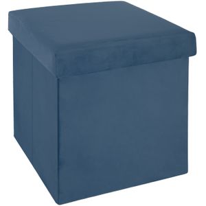 Poef/hocker - opbergbox - blauw - kunststof/mdf - 38 x 38 x 38 cm - opvouwbaar