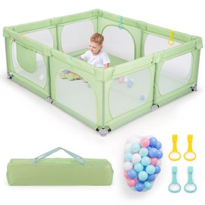 Grote Babybox met 50 Oceaanballen en 4 Handringen Kruipruimte met Ademend Net Box voor Peuters 189 x 158 x 68 cm (Groen)