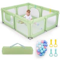 Grote Babybox met 50 Oceaanballen en 4 Handringen Kruipruimte met Ademend Net Box voor Peuters 189 x 158 x 68 cm (Groen)