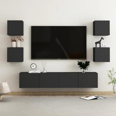 6-delige Tv-meubelset bewerkt hout zwart