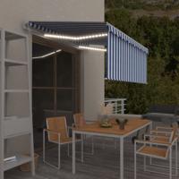 VidaXL Luifel met rolgordijn, led en windsensor 3x2,5 m blauw en wit