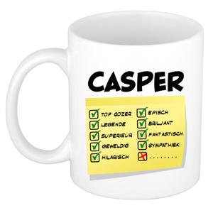 Naam mok Casper - wit - top gozer - keramiek - 300 ml - cadeau collega beker