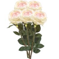 Kunstbloem roos Joelle - 5x - creme - 65 cm - decoratie bloemen