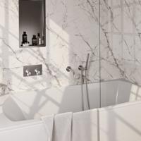 BRAUER Brushed Edition thermostatische inbouw badkraan met drukknoppen SET 04 met uitloop en 3-standen handdouche en doucheslang en wandaansluitbocht RVS geborsteld PVD