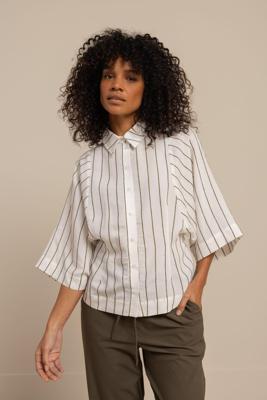 Studio Anneloes Fabienne Stripe Blouse 13644 Blouse 1174 Offwhite/new Army
