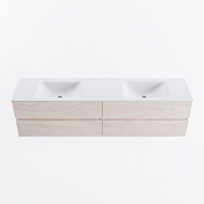 MONDIAZ VICA 190cm badmeubel onderkast Underlayment 4 lades. Wastafel CLOUD dubbel 2 kraangaten, kleur Talc.